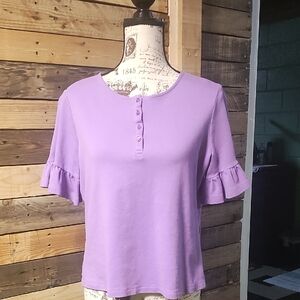 Appleseed's Purple Ruffle Sleeve Blouse Size Large Petite